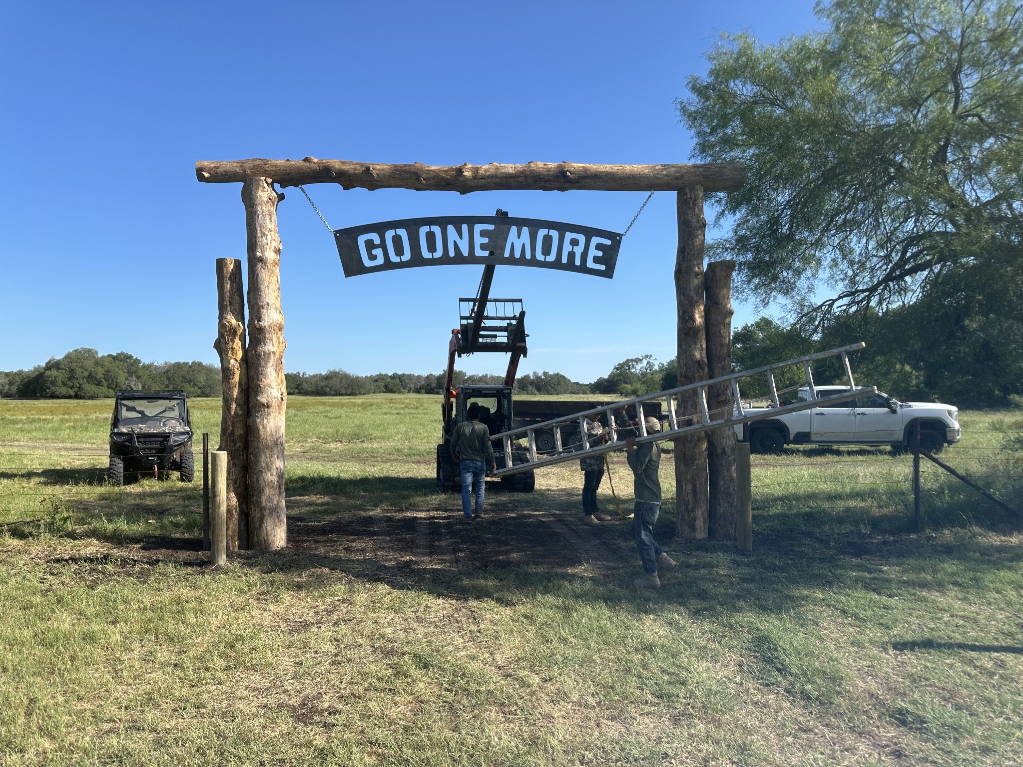 During construction: installing the Go One More ranch entrance.